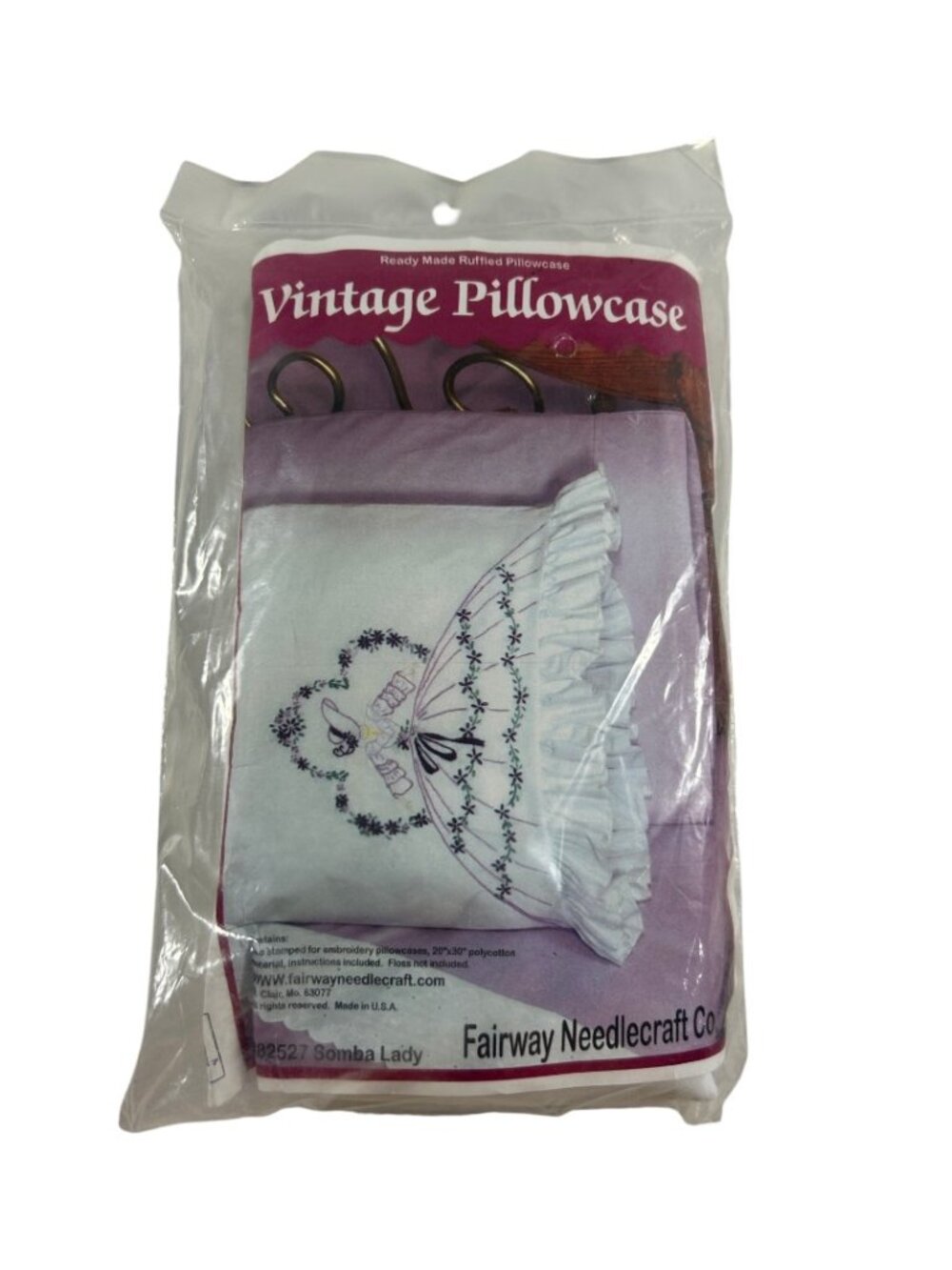Fairway Needlecraft Stamped Embroidery Pillowcase Kit Somba Lady 82527 Ruffled